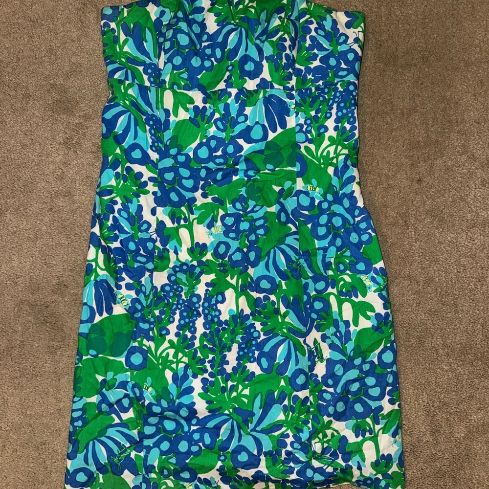 Lilly Pulitzer Strapless Dress in Blue and Green Floral